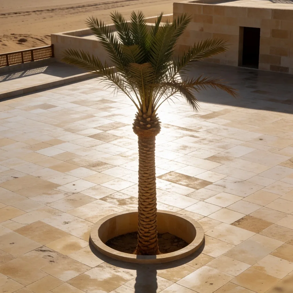 Palm tree on a stone plaza