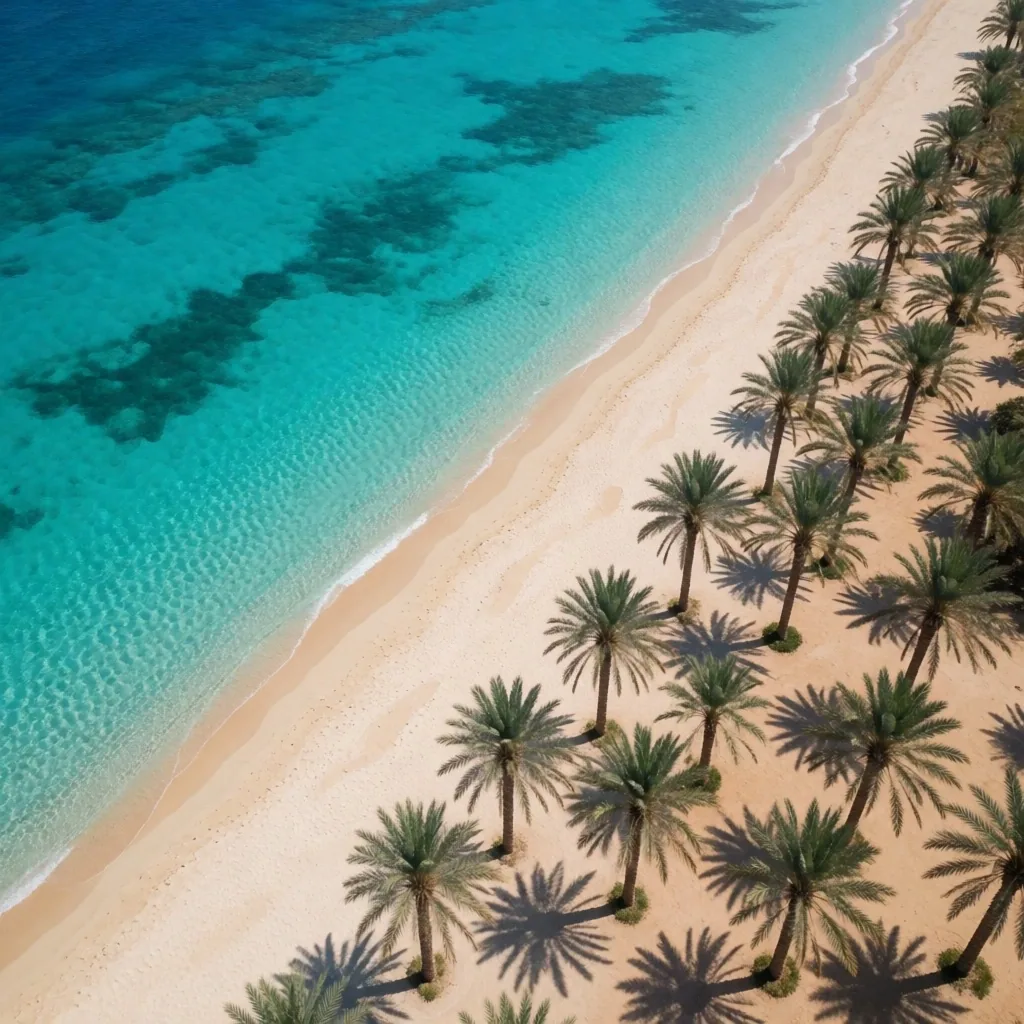 Red Sea coastline with palm trees