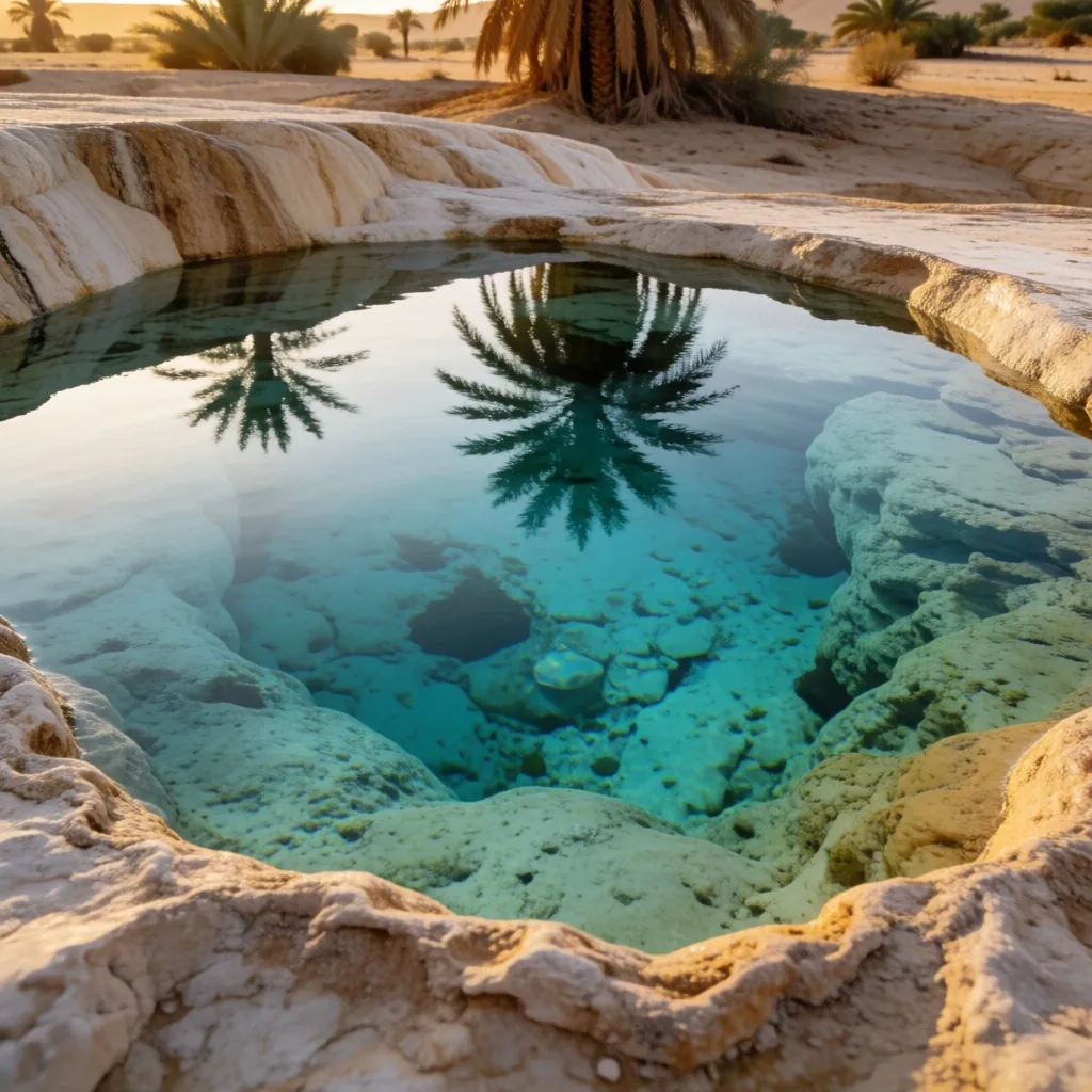 Natural mineral spring pool in desert rock