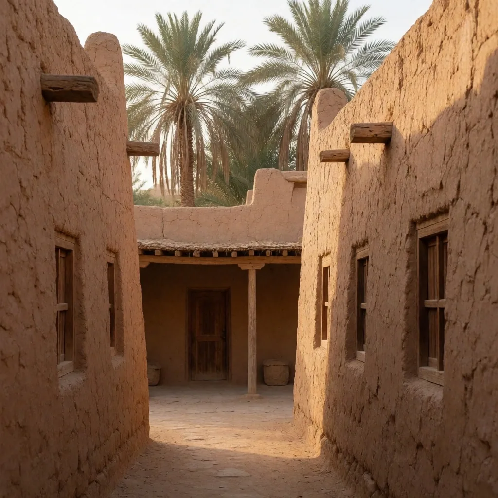 Traditional mud-brick buildings in an oasis settlement