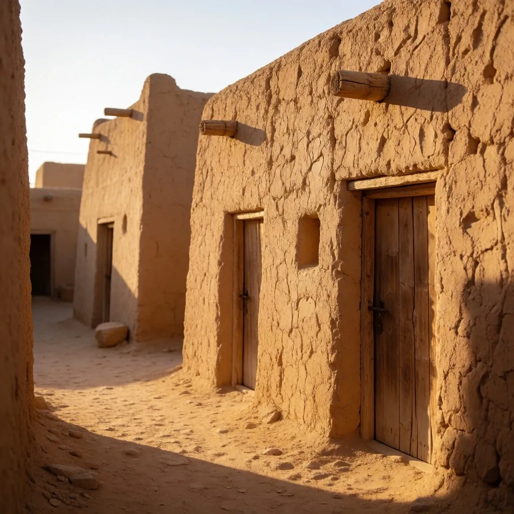 Traditional mud-brick houses in an oasis settlement