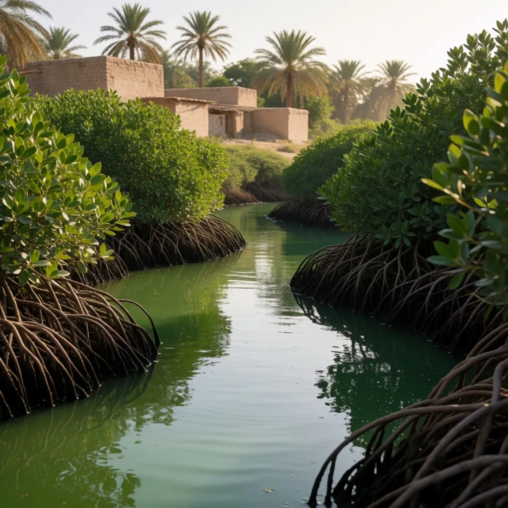 Mangrove channel at the edge of a coastal village