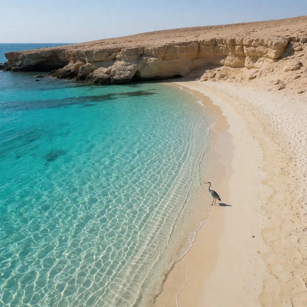 Secluded bay with clear water and empty sand