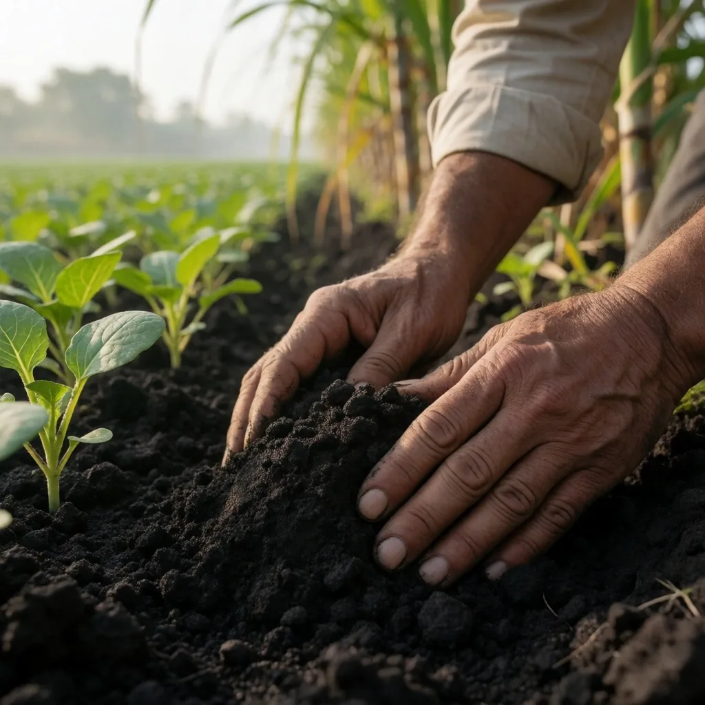 Farmer working in fertile Nile valley soil