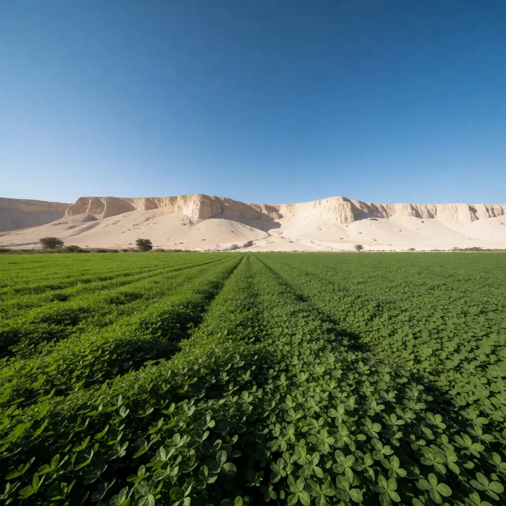 Sharp divide between green Nile valley and desert cliffs