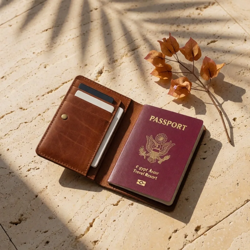 Travel documents on stone surface
