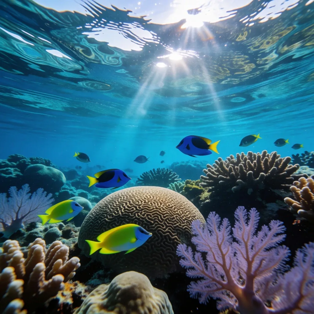 Coral garden visible beneath clear Red Sea water