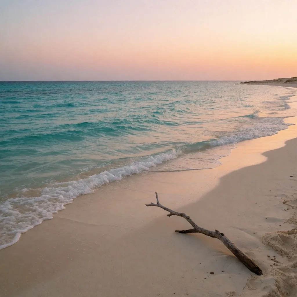 Empty remote Red Sea beach at dawn with gentle waves