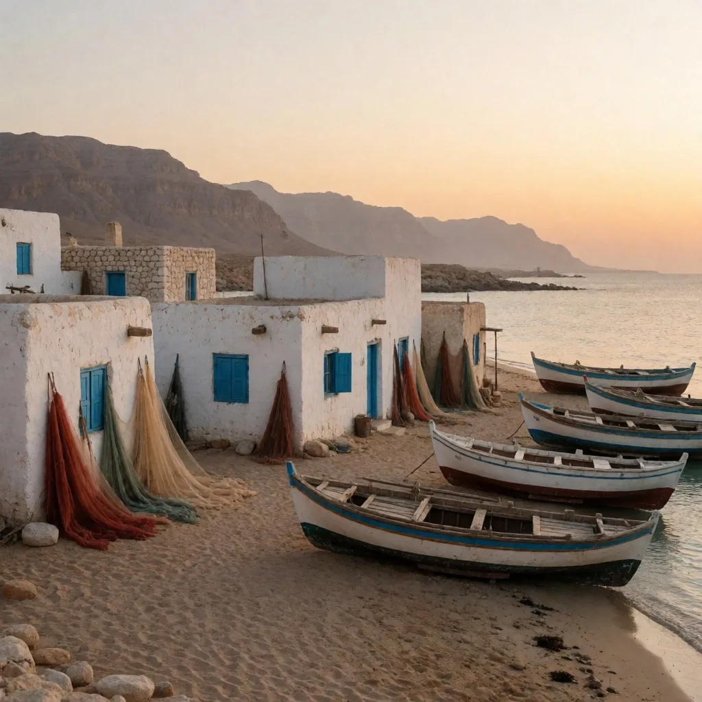 Small Red Sea fishing village at dawn