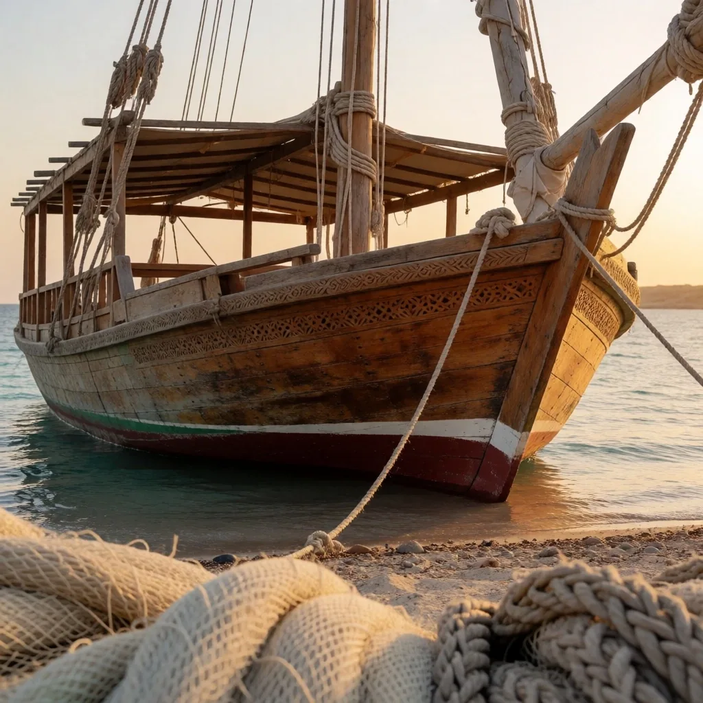 Traditional wooden fishing boats on the Red Sea shore