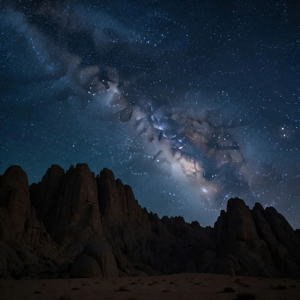 Starry night sky over the Sinai mountains