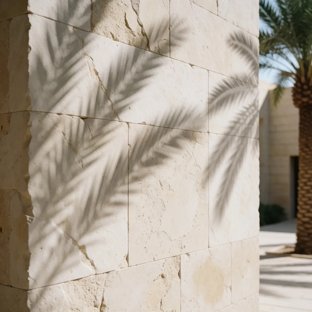 Palm shadows on stone wall