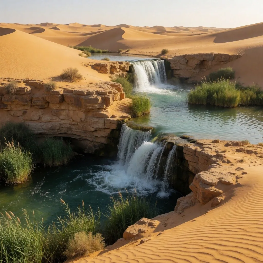 Waterfalls and lakes at Wadi Al-Rayan
