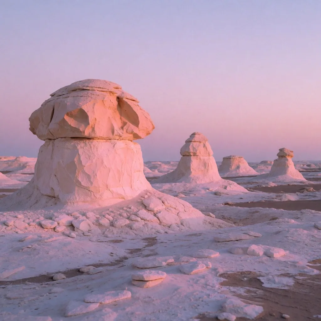 White Desert chalk formations at sunset