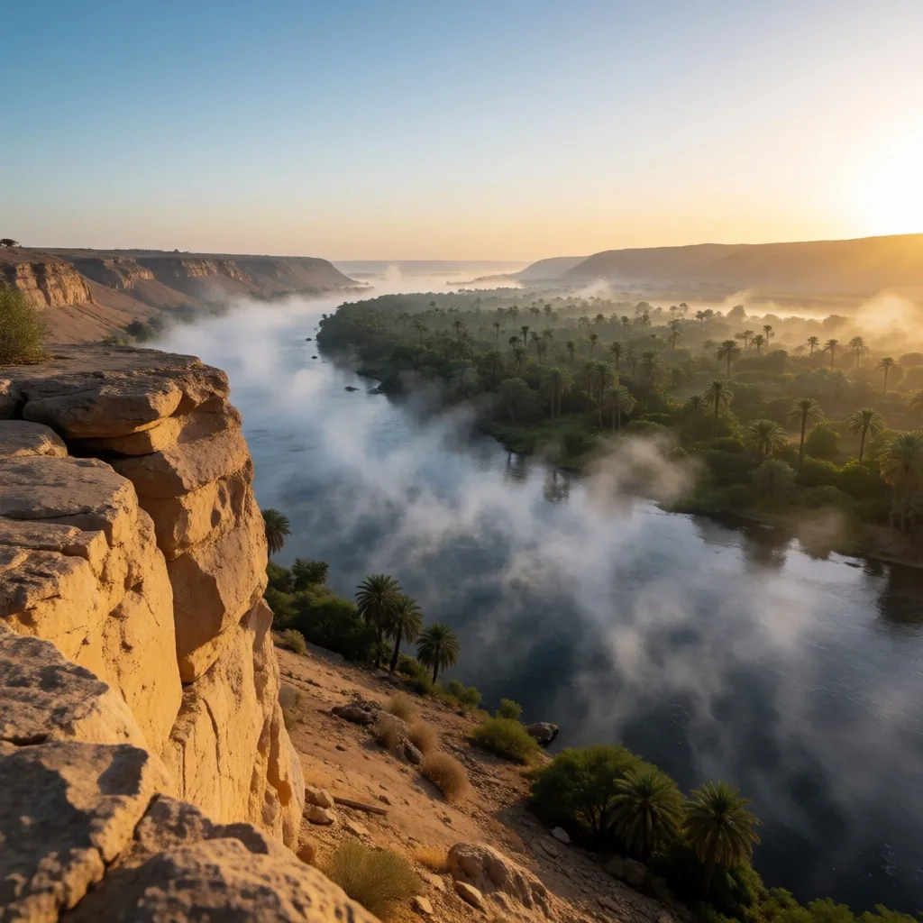 Dawn view over the Nile valley from a high vantage point